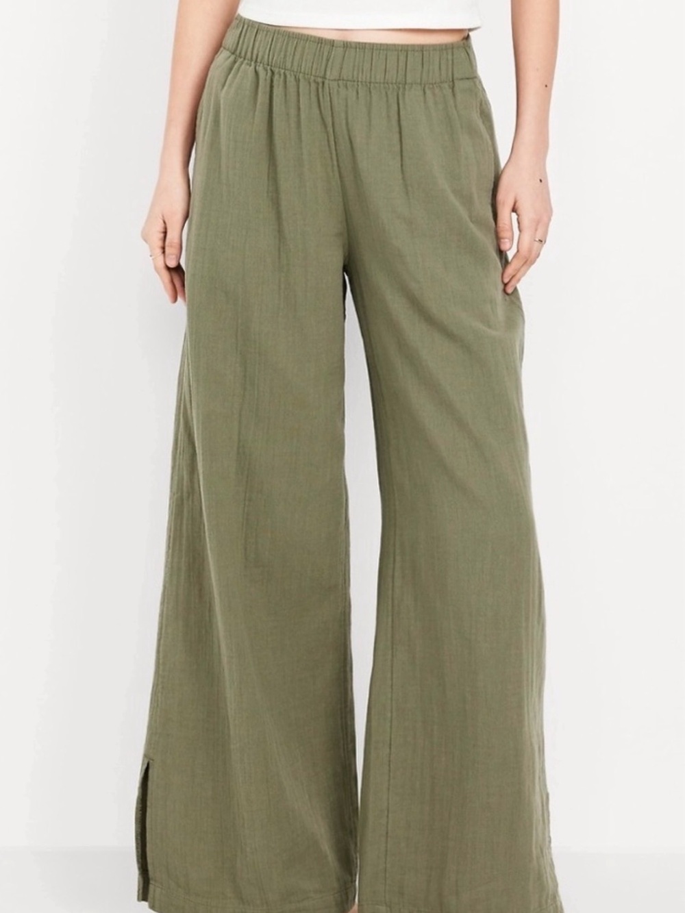 Old Navy Olive Green Cotton Linen Wide Leg Pants XL